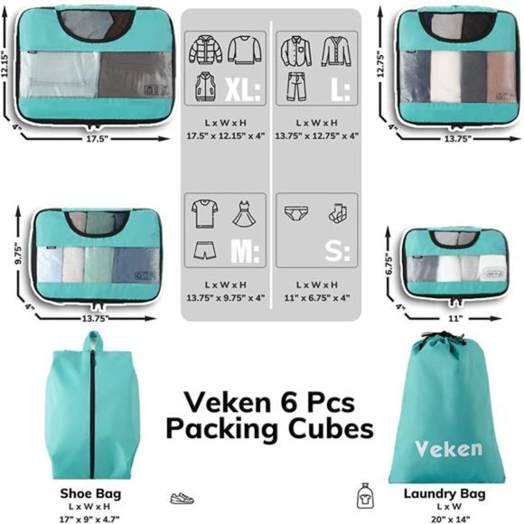 6 Pc Set Packing Cubes Luggage Packing Organizers for Travel Accessories - Picture 6 of 6